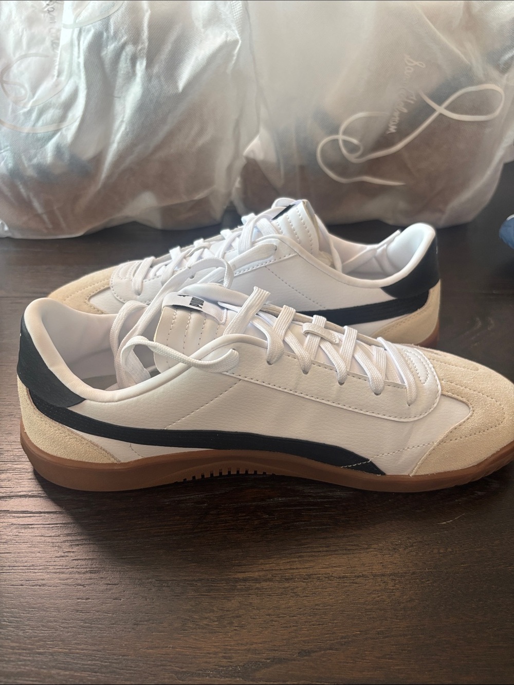 Puma White Low-Top Sneakers with Black Formstrip and Gum Sole